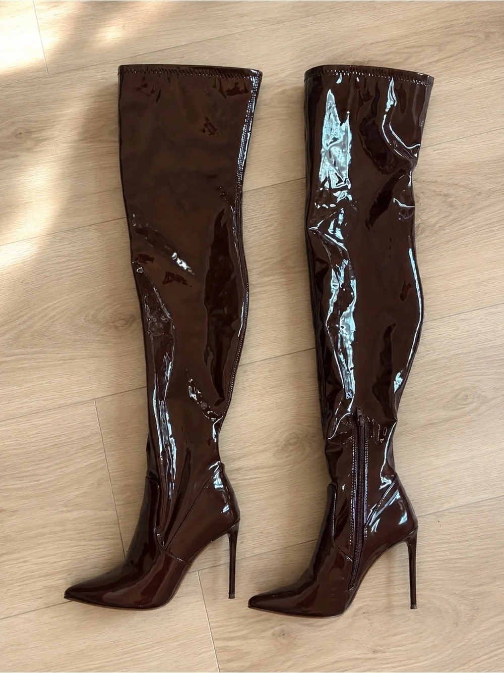 Steve Madden Patent Over-the-Knee Stiletto Boots in Dark Brown